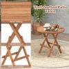 Round Patio Folding Coffee Table Teak Wood with Slatted Tabletop