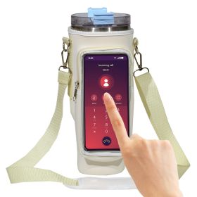 Water Bottle Carrier Bag with Touch Screen Phone Pocket for Stanley 40oz Tumbler (Color: beige)