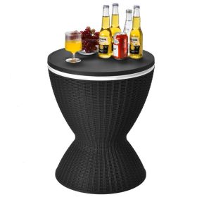 Patio 8 Gallon Patio Rattan Cooler Bar Table With Adjust Ice Bucket (Color: Black)