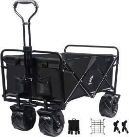 Collapsible Heavy Duty Beach Wagon Cart Outdoor Folding Utility Camping Garden Beach Cart with Universal Wheels Adjustable Handle Shopping (Black) (Color: General)