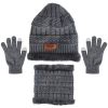 Winter Knitted Hat Scarf Gloves 3Pcs Winter Warm Beanie and Touch Screen Gloves Scarf Set Knit Beanie Skull Cap Neck Warmer Mittens for Men Women